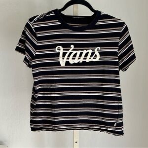 Vans Black, Beige, White Striped Baby Tee Velvet Logo Front, M